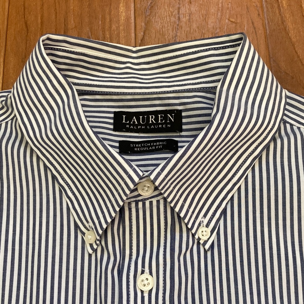Lauren Ralph Lauren Men's Navy Striped Button Down Shirt 17 XL